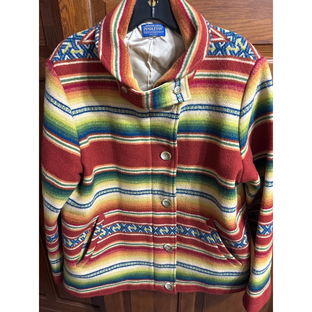Pendleton Womens Virgin Wool Blanket Jacket‎ Southwestern Aztec Western Stripe